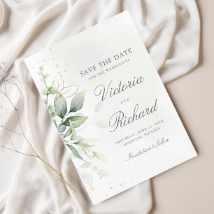 Save The Date Botanical Gold Greenery Eucalyptus Wedding