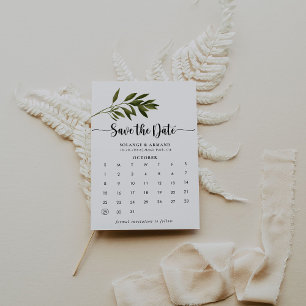 Save The Date Botanical Green Feuilles Enregistrer le calendrier
