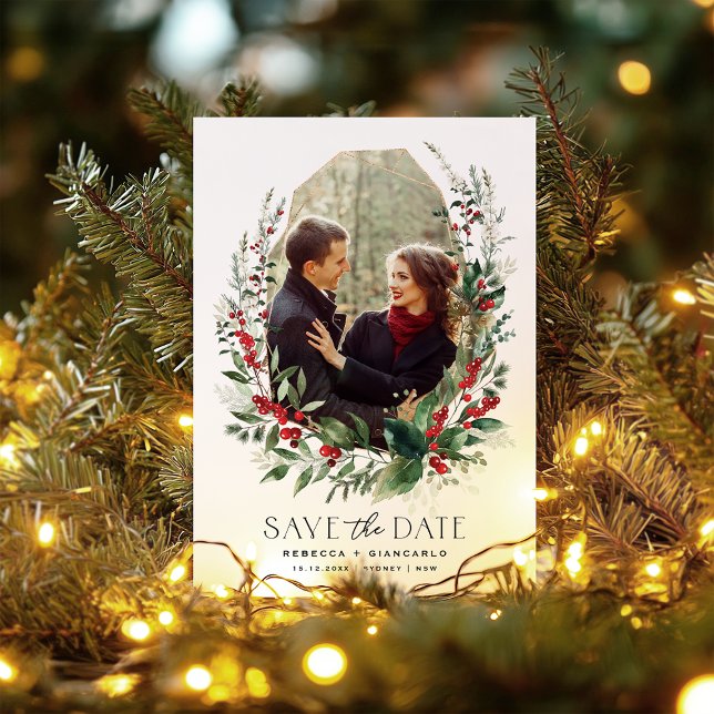 Save The Date Botanical Winter Berries Greenery Wedding (Créateur téléchargé)