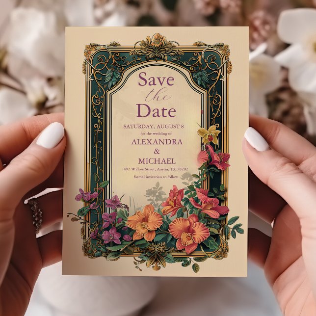 Save The Date Botanique Bliss Fleur sauvage Art Nouveau Mariage (Créateur téléchargé)