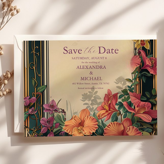Save The Date Botanique Bliss Fleur sauvage Art Nouveau Mariage (Créateur téléchargé)