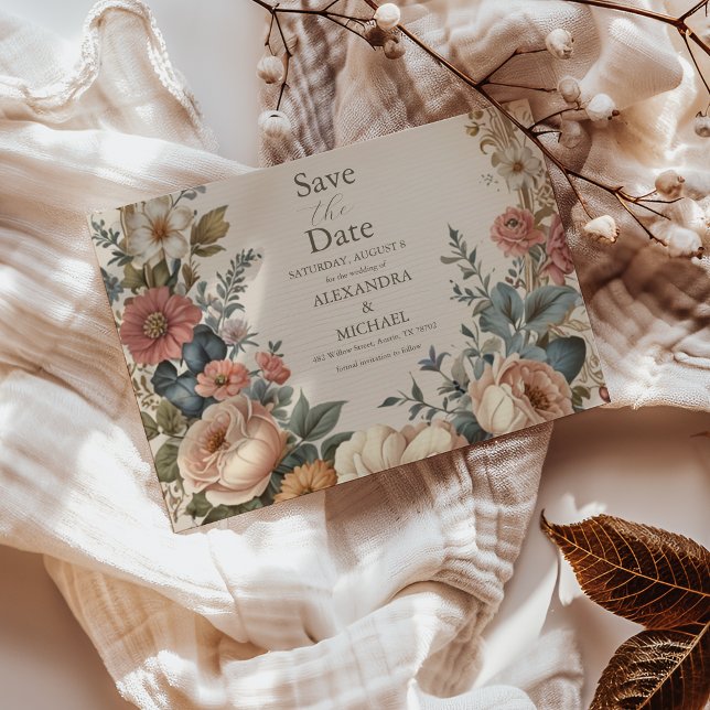 Save The Date Botanique Bliss Fleur sauvage Art Nouveau Mariage (Créateur téléchargé)