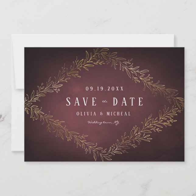 Save The Date Botanique bordeaux or doré enregistrer la date (Devant)