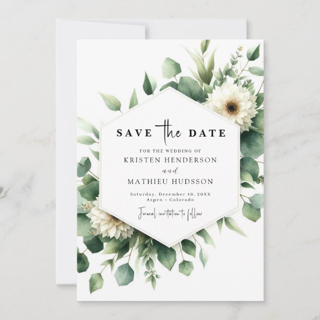 Save The Date Botanique élégant Mariage numérique Eucalyptus (Devant)
