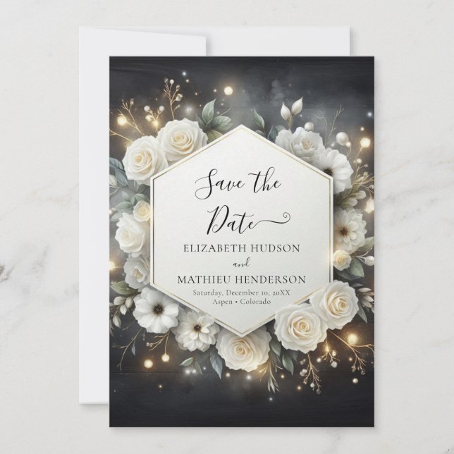 Save The Date Botanique moderne blanc Roses Mariage (Devant)