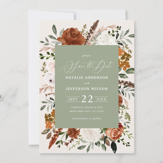 Save The Date botanique naturel rustique élégant mariage moderne (Devant)