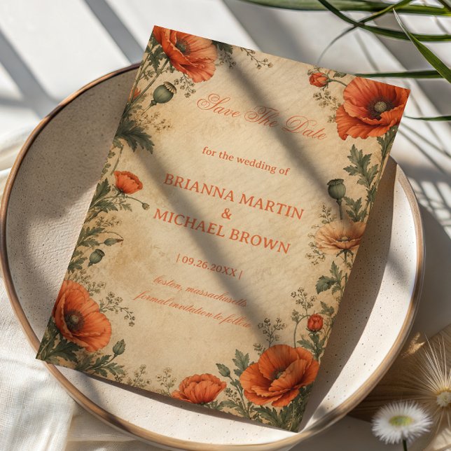 Save The Date Botanique Poppy Vintage (Créateur téléchargé)