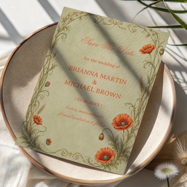 Save The Date Botanique Poppy Vintage (Créateur téléchargé)