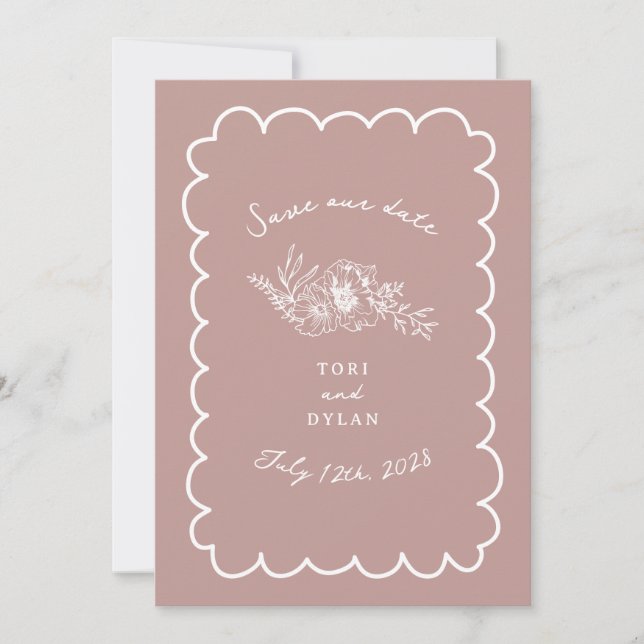 Save The Date Botanique Rose Floral Enregistrer La Date (Devant)
