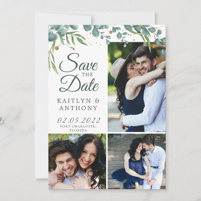 Save The Date Botanique Vert Or 7 Photo Enregistrer La Date (Devant)