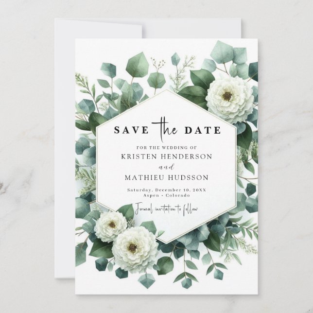Save The Date Botanique Whimsical Eucalyptus Mariage numérique (Devant)