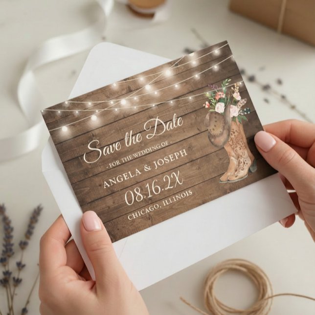 Save The Date Botte rustique Mariage à cordes florales (Créateur téléchargé)