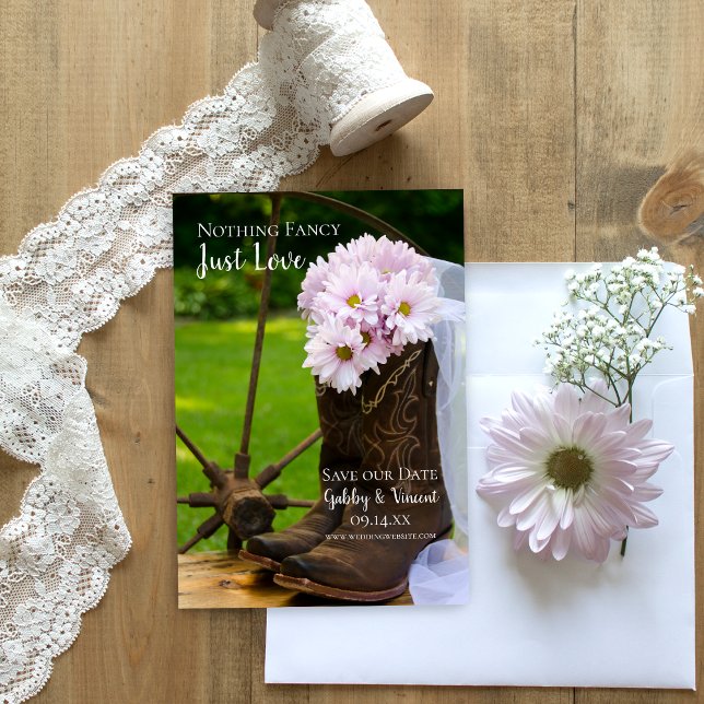 Save The Date Bottes de cowboy à marguerites roses rustiques Mar (Créateur téléchargé)
