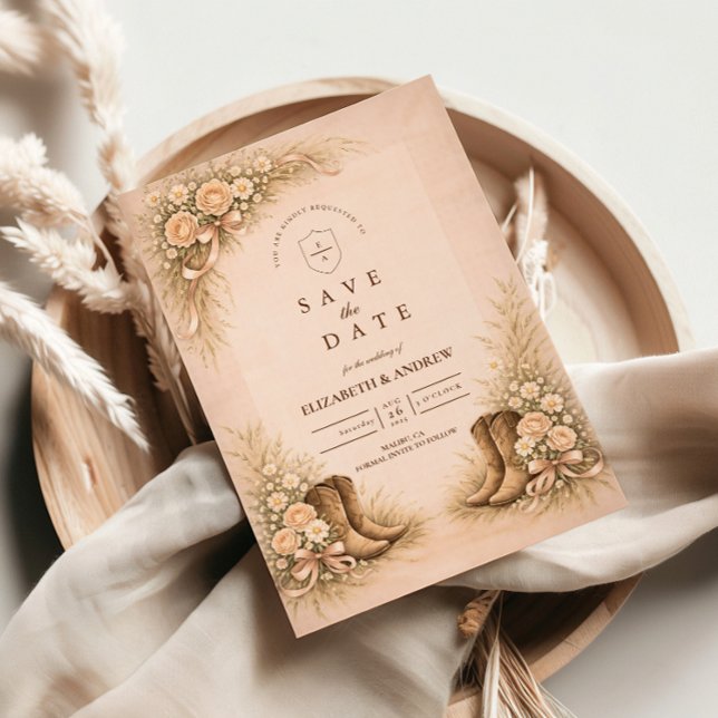 Save The Date Bottes occidentales rose tendre pour mariage (Créateur téléchargé)