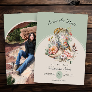Save The Date Bottes rustiques Boho Western Photo florale