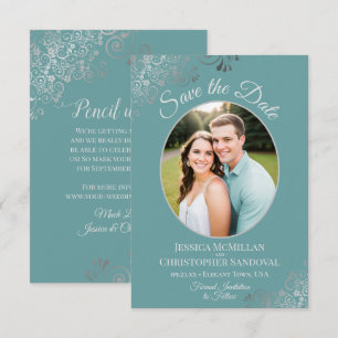 Save The Date Boucles d'Argent Élégantes & Photo sur un Mariage 