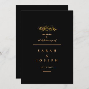 Save The Date Boucles de feuilles d'or éclaboussant Mariage noir