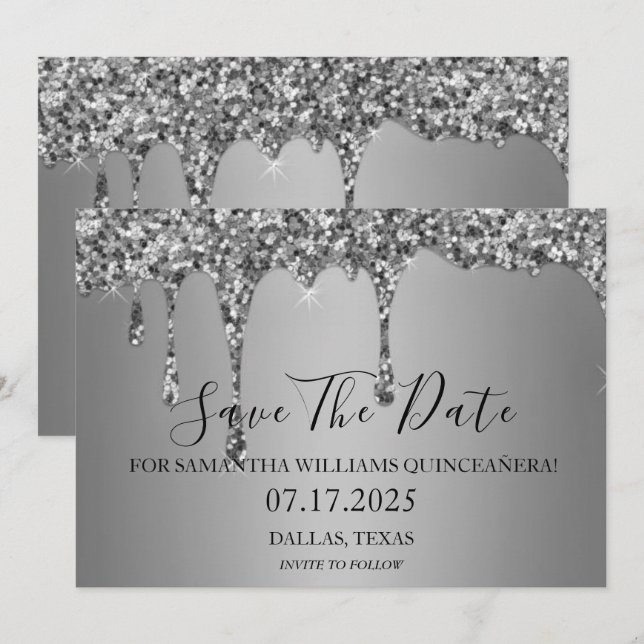 Save The Date Boucles de Parties scintillant luxe Silver Sparkle (Devant / Derrière)