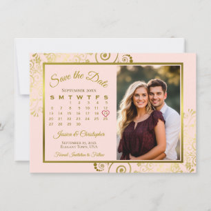Save The Date Boucles dorées élégantes sur photo de calendrier r