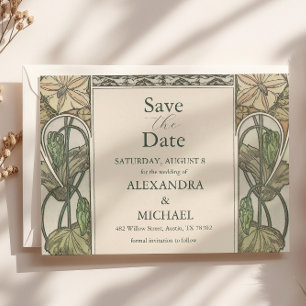 Save The Date Bougainvillea Vert Art Nouveau Mucha Mariage