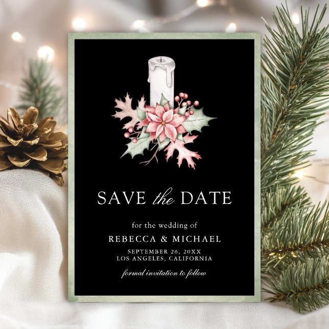 Save The Date Bougie de Noël Poinsettia Mariage photo noir (Créateur téléchargé)