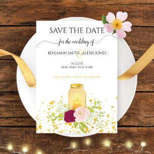 Save The Date Bougie Pot Mason Roses