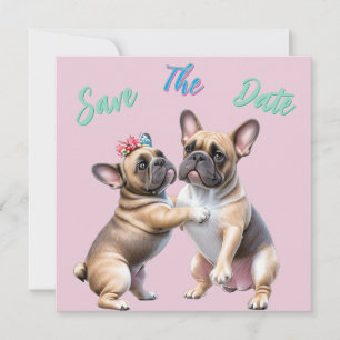 Save The Date Bouledogue français amoureux Saint-Valentin
