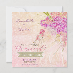 Save The Date Bouquet Bright Rose coucher de soleil avec noeud e