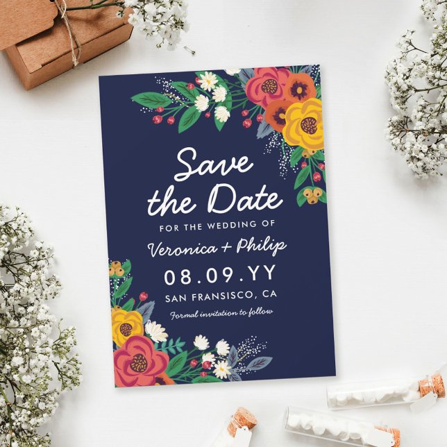 Save The Date Bouquet de Bohême bleu de la Marine jaune doré (Créateur téléchargé)