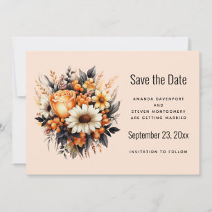 Save The Date Bouquet de fleurs gris orange