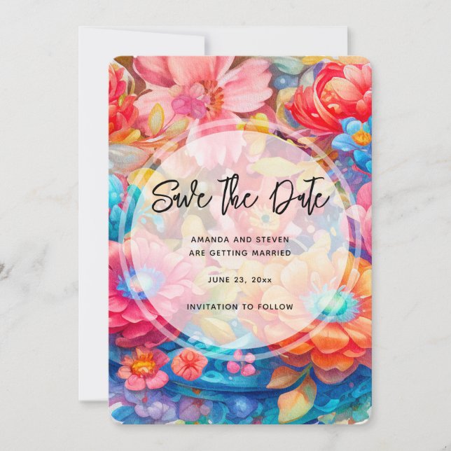 Save The Date Bouquet de fleurs Orange & Mariage Boho bleu (Devant)