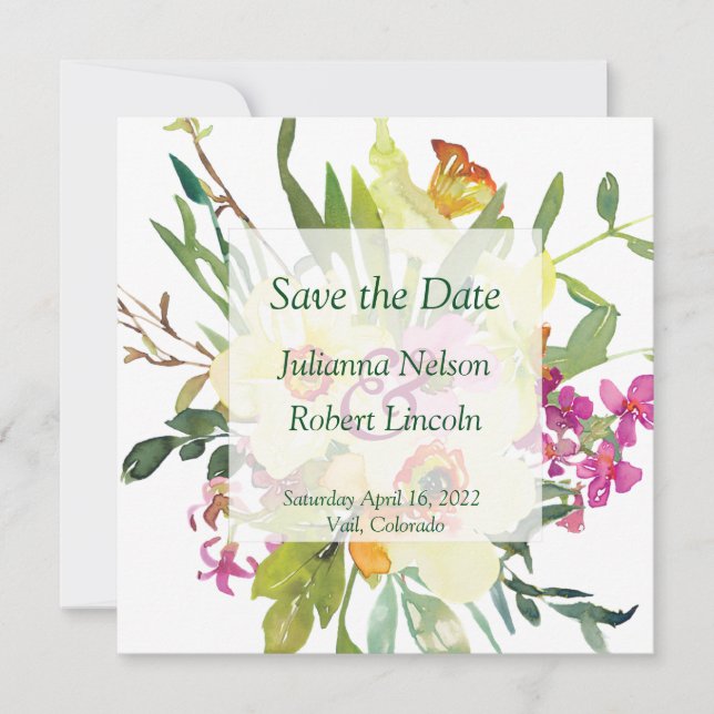Save The Date Bouquet de mariage de jonquilles de printemps  (Devant)