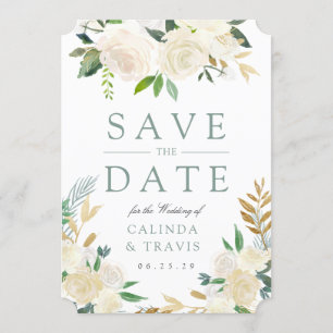 Save The Date Bouquet de Rose blanc sauvage Floral Enregistrer l