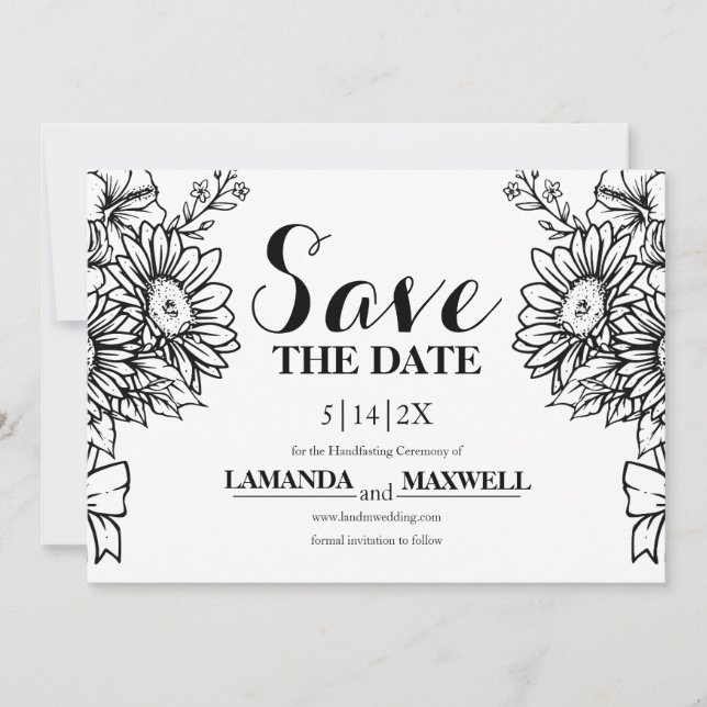 Save The Date Bouquet de tournesol noir et blanc Boho (Devant)