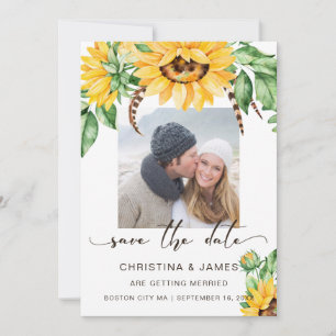 Save The Date Bouquet de tournesol rustique Script photo