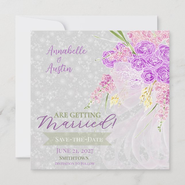 Save The Date Bouquet en tulle rose Coquette  (Devant)