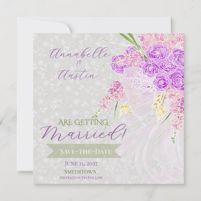 Save The Date Bouquet en tulle rose Coquette  (Devant)