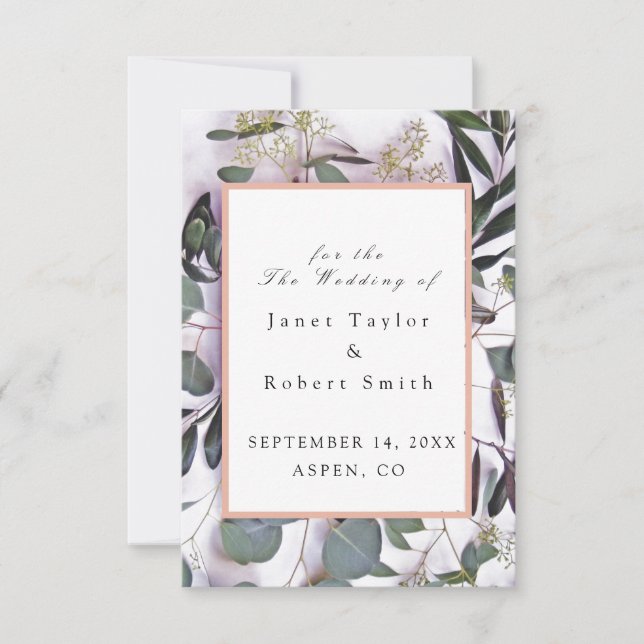 Save The Date Bouquet Eucalyptus avec Mariage frontalier rose (Devant)