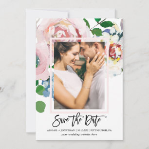 Save The Date Bouquet floral chic avec pinceau Script Deux photo