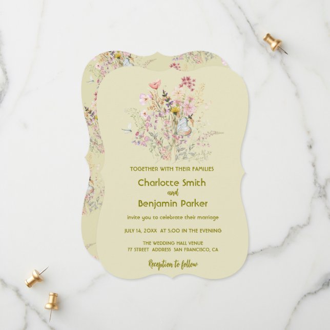 Save The Date Bouquet floral de mariage simple fleurs sauvages o (Devant/Arrière en situation)