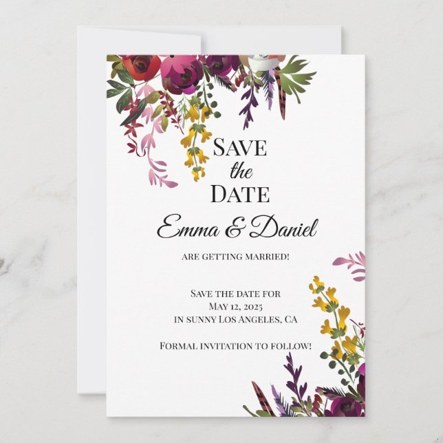 Save The Date Bouquet Floral Élégant (Devant)