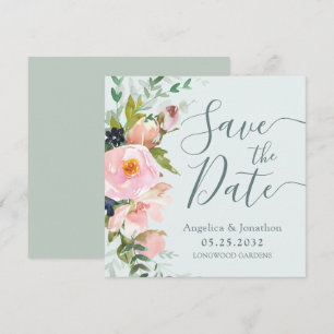 Save The Date Bouquet floral rose pâle bleu clair Enregistrer la