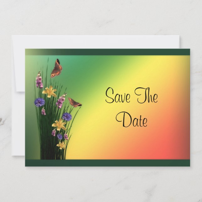 Save The Date Bouquet Herbeux Et Papillons Anniversaire (Devant)