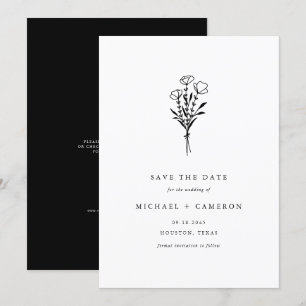 Save The Date Bouquet minimaliste noir QR Code