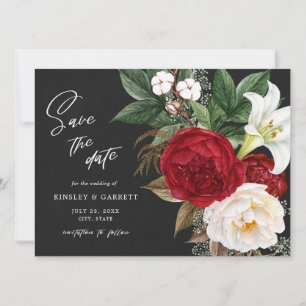 Save The Date Bouquet romantique rouge floral noir & blanc Maria
