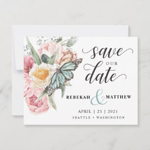 Save The Date Bouquet Spring   Tulipe et papillon aquarelle