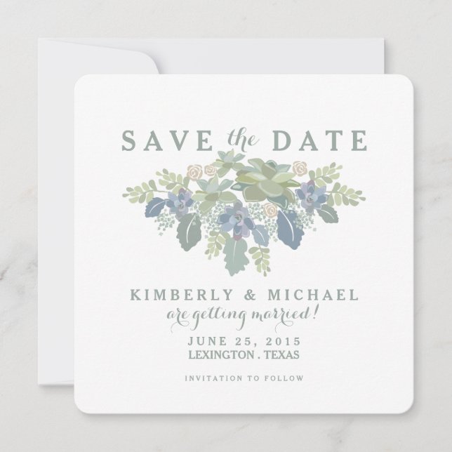 Save The Date Bouquet Succulent Mariage Photo Enregistrer la Dat (Devant)