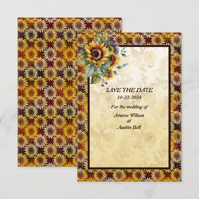 Save The Date Bouquet Sunflowers Or Brown (Devant / Derrière)