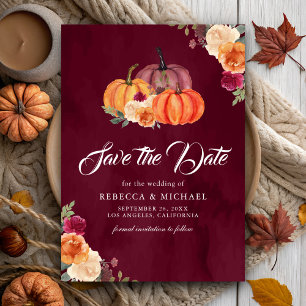 Save The Date Bourgogne Burnt Orange Floral Citrouille Mariage