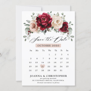 Save The Date Bourgogne Champagne Ivory Mauve Rose Floral Mariag